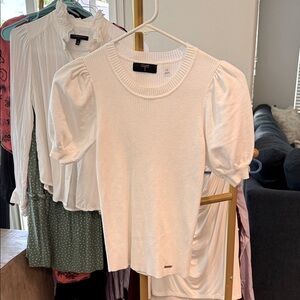 Tahari White Puff Sleeve Blouse